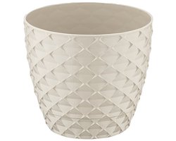 3+2 - Bloempotten - rond - crème met afwatering en wateropvang - 5 ronde witte sierpotten