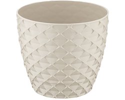 3+2 - Bloempotten -rond crème met afwatering en wateropvang - 5 ronde witte sierpotten