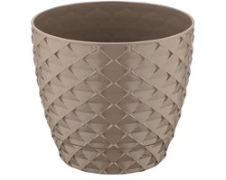 3+2 - Bloempotten - rond taupe met afwatering en wateropvang - 5 ronde mokka sierpotten