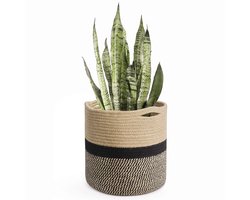 32 cm plantenpot voor binnen met voering, geweven katoenen opbergmand, grote potten voor kamerplanten en woondecoratie,Zwart kaki