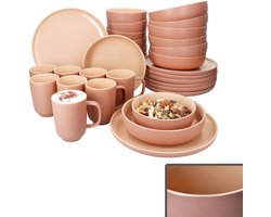32-delig Jasper Powder servies voor 8 personen in steengoed, 8x dinerborden + 8x soepborden + 8x kom + 8x koffiemok
