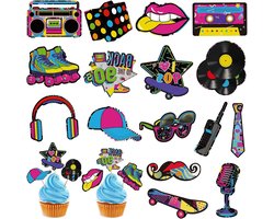 32-delige 90er Cupcake Toppers voor Verjaardagsfeestjes - Retro 90's Decoraties, DIY Dessert Toppers en Rollschuh Taartaccessoires