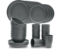 32-delige keukenborden en schalensets, lichte kunststof serviesset voor 8, onbreekbare serviesset, herbruikbare bordenset, camper, grijs