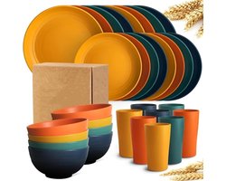 32-delige Keukenservies Set, Service voor 8 Personen, Dinerborden, Dessertbordjes, Ontbijtkommen, Bekers, Onbreekbare Kleurrijke Buiten Camping Servies