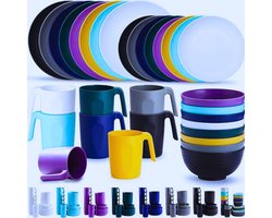 32-Delige Plastic Bestekset - Onbreekbaar - Herbruikbaar En Lichtgewicht Borden - Mokken en Schalen - Magnetronveilig, BPA-vrij En Eenvoudig Schoon Te Maken Voor 8 Personen