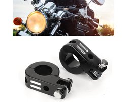 32 Mm Voetsteun Bevestigingsklem voor Motorfiets - Zilver en Zwart Aluminium Voetsteun Beugel - Highway Voetsteun Montage Kit
