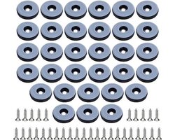 32 vloerwielen met een diameter van 22 mm, gemaakt van Teflon, bevestigd met schroeven en voorzien van 32 roestvrijstalen schroeven. Inclusief beschermers voor stoelpoten en een set meubelwielen. Beschermt effectief uw meubels, stoelen en vloeren.