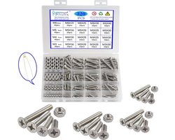320 STKS M3 M4 M5 M6 Cross Verzonken 304 Roestvrij Staal Machineschroeven Bouten en Moeren Platte Kop Phillips Schroef Bevestiging Reparatie Tools Assortiment Kit voor Babybed Hoofdeinden Stoelen Meubels