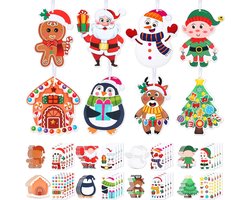 32pcs Kerstversieringen - Hangende Ambachten Stickers - DIY Santa Claus Gingerbread Snowman Reindeer Kerst Sticker Craft Kit voor Kerstboom Ornament Klok Activiteiten Winter