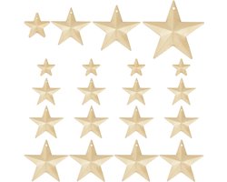 32PCS Matte Gold Metal Star Decor - Barn Star With Hole - Iron Vintage Wall Arts - Hanging Decors For Crafts - Home Christmas Independence Day Indoor Outdoor DIY Handmade Accent