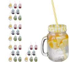 32x drinkglas met deksel & rietje, weckpot, 4 kleuren, mason jar