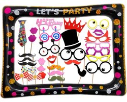 32x Feest photo booth fotobooth photobooth selfie foto rekwisieten met grote fotolijst, snor vlinderdas lippen hoed bril papieren foto booth voor verjaardag, bruiloft, babyshower, doopversieringen