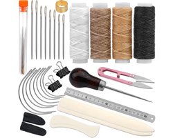 33-delige boekbindset - DIY Ledergereedschapset - inclusief 4 vouwbenen, papierplooier, boekbindbenodigdheden met boekbindnaald, gewaxte draad, stalen liniaal en priem voor boekbinden en papierknutselwerk.