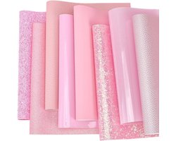 33 x 20 cm 8 Kleuren Roze Serie Synthetische Vinyl Stof Effen Kleur PU Lederen Lakens 8 Stijlen Kunstleer Rollen Set Zacht Waterdicht Kunstleer voor DIY Ambachten Maken Naaien Decoraties
