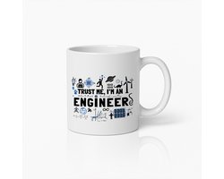 330ml Grappige Ingenieursmok – “Trust Me, I'm an Engineer” Tekst – STEM Ontwerp Koffiemok met Wetenschap & Techniek Iconen – Perfect Cadeau voor Ingenieurs & Studenten