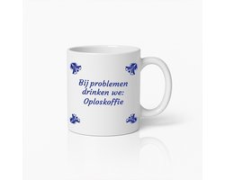 330ml Grappige Mok met Nederlandse Tekst – "Bij Problemen Drinken We Oploskoffie" Humoristische Koffiebeker