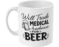 330ml Medische Advies Mok – Grappige Artsen Mok “Will Trade Medical Advice for Beer” – Dokter/Verpleegkundige Cadeau, Koffie en Thee Beker