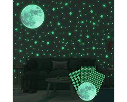 334 stuks Glow In The Dark Sterren en Maan Stickers – Sterrenhemel Muurstickers Kinderkamer / Slaapkamer / Babykamer – Lichtgevende sterren