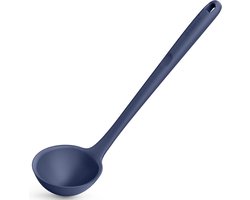 34 cm siliconen soeplepel: 315 ℃ hittebestendig non-stick naadloze rubberen coating grote diepe keuken serveerlepel voor het koken van sauzen stoofschotels (middernachtblauw)