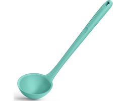 34cm Silicone Soeplepel - 315°C Warmtebestendig - Antiaanbak - Naadloze Rubber - Grote Keuken - Diepe Serveerlepel met Antislip Stevige Lange Handgreep voor Koken - Saus, Stoofschotels, Jus (Aqua Sky)