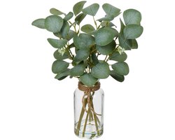 35 cm kunstmatige eucalyptus takken met glazen vaas, eucalyptus plastic plant eucalyptus kunstplanten realistische eucalyptus decoratie zilveren dollar voor bruiloft tafeldecoratie kantoor woonkamer keuken