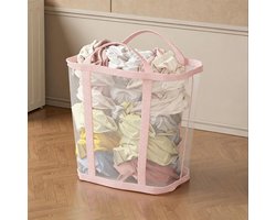 [35 X 22 X 37 Cm] Grote, Roze, Opvouwbare Wasmand Van Gaas — Ademende Opbergmand Voor Kleding, Ideaal Voor De Was, Badkamers, Studentenkamers Of Op Reis