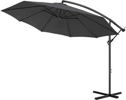 350 cm Aluminium Parasol Met Kruk - UV-Bescherming - Tuinparasol - 360° Draaibaar - Marktpolsol - Waterafstotend - Zweefparasol Met Voet - Windbescherming - Krukparasol Voor Tuin, Terras, Strand (Donkergrijs) NAIZY