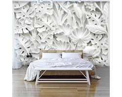 350cm X 245cm - Fotobehang - Witte tuin, Wit