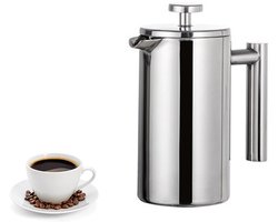 350ML roestvrijstalen French Press koffiezetapparaat - Hoogwaardig French Press koffiezetapparaat - met drievoudig roestvrijstalen filter - Snel koffiezetapparaat - Geschikt voor thuis, op reis, op de camping (zilver)