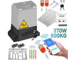 350W Poortopener schuifpoort - Voor schuifpoorten 12 m en max. 800 kg - Poortautomatisering schuifpoort aandrijving - Grijs - met 2 sleutels en afstandsbediening - voor hotel, fabriek, rollende poort, werf poort (met Bluetooth APP-functie)