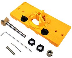 35mm Verstopte Scharnierboor Set | Hinge Hole Jig Draai-gids voor Houten Deuren en Kasten | DIY Houtbewerking Gereedschap (Geel)