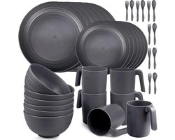 36-delige Onbreekbare Servies Set voor 6 Personen, Lichtgewicht Camping Borden, Kommen en Bestek voor Picknick en BBQ