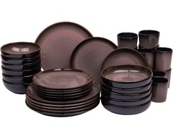 36 delige serviesset - 6 persoons - Vila Nova - blauw met roze - normale rand - Portugees stoneware