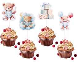 36 Pieces Bear Cupcake Toppers - 4 Styles Teddy Bear Moon Cake Topper - Cute Jungle Animals Theme - Cake Decorations voor Verjaardagen - Bruiloften - Dieren Thema Feesten