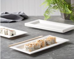 36  Stevige witte vierkante  kartonnen lunch borden van suikerriet, 13cm x 26 cm  -serveerschaaltjes/serveerbordjes  - Biologisch afbreekbaar, vloeistof- en oliebestendig, magnetronbestendig, composteerbaar partybord Milieuvriendelijke wegwerpservies