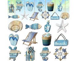 36 stuks houten hangers - houten ornamenten - oceaan strand boomdecoraties - uitgesneden ontwerp - zomerse hangende decoraties - kleine boomfeest-kantoordecoratie voor thuis - milieuvriendelijk - nautische zeedieren kerstboom woondecoratie