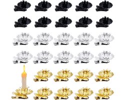 36 Stuks Kerstboom Kaars Clips - IJzeren Kaarsenhouders voor Decoratieve Kaarsen, Geschikt voor 5mm/15mm Kaarsen, Perfect voor Feestjes en Verjaardagen in Zilver/Goud/Zwart