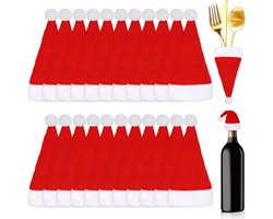 36 stuks - Mini-kerstmutsen - 6*11 cm - Kerstman hoed - Kerstmuts - Kersttafel decoratie - kerstmutsen voor bestek - kerstmutsen voor servies - kerstversiering - bestekhouder - voor wijnflessen, kerstfeest, dinertafel, serviesdecoraties - rood en wit