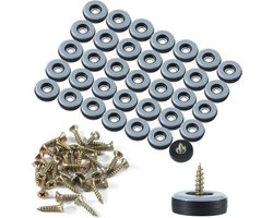 36 stuks teflon glijders om te schroeven - meubelglijders Ø 22 mm - vloerglijders met 36 stuks roestvrijstalen schroeven - rond - teflon meubelglijderset voor meubels - stoelen - stoelpoten