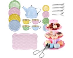 36 stuks theeservies voor kinderen, metalen theeset voor kinderen, theeservies met dessert, speelgoed, thee-party, rollenspellen, speelgoed voor kinderen, theeserviesset voor jongens en meisjes, van plaatstaal, theeset voor kinderen
