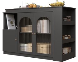 360° draaibare bartafel (hoofdgedeelte 120 x 40 x 97 cm), moderne en eenvoudige zwarte draaibare eet- en barkast, multifunctionele opbergkast met glazen deur