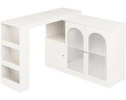 360° draaibare bartafel, wit draaibare eet- en barkast, multifunctionele opbergkast met glazen deur