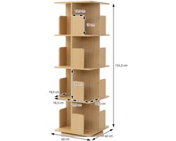 360° draaibare boekenkast met 4 niveaus & 16 vakken, beige, 40x124,5x40 cm, vrijstaand rek ML design