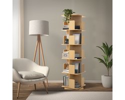 360° draaibare boekenkast met 5 niveaus & 20 vakken, beige, 40x155x40 cm, vrijstaand rek ML design
