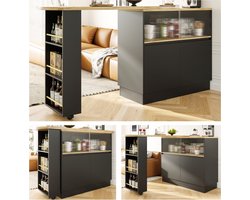 360° draaibare eetbar (hoofdgedeelte 90 x 45 x 100 cm), modern, eenvoudig, multifunctioneel, draaibaar dressoir met legplanken en glas, geschikt voor keukens en restaurants, zwart