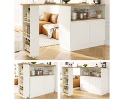 360° draaibare eetbar (hoofdgedeelte 90 x 45 x 100 cm), modern, eenvoudig, multifunctioneel, draaibaar dressoir met legplanken en glas, geschikt voor keukens en restaurants, wit