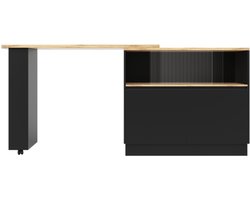 360° draaibare eetbar (hoofdgedeelte 90 x 45 x 100 cm), modern, eenvoudig, multifunctioneel, draaibaar dressoir met planken en glas, geschikt voor keukens en restaurants, zwart