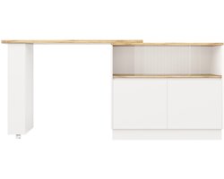 360° draaibare eetbar (hoofdgedeelte 90 x 45 x 100 cm), modern, eenvoudig, multifunctioneel, draaibaar dressoir met planken en glas, geschikt voor keukens en restaurants, wit