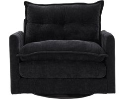 360° draaibare loungestoel met armleuningen, grote éénpersoons bank voor woonkamer, slaapkamer, studeerkamer en kantoor, stoel in moderne stijl met kussens, ideaal voor ontspanning en entertainment- zwart