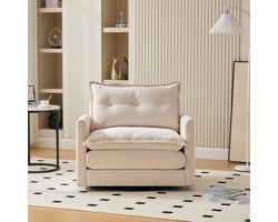 360° draaibare loungestoel met armleuningen, grote éénpersoons bank voor woonkamer, slaapkamer, studeerkamer en kantoor, stoel in moderne stijl met kussens, ideaal voor ontspanning en entertainment- beige